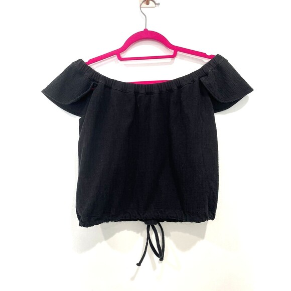 Madewell Women's Black Texture & Thread Cotton Off Shoulder Peasant Top Size M - Picture 4 of 5